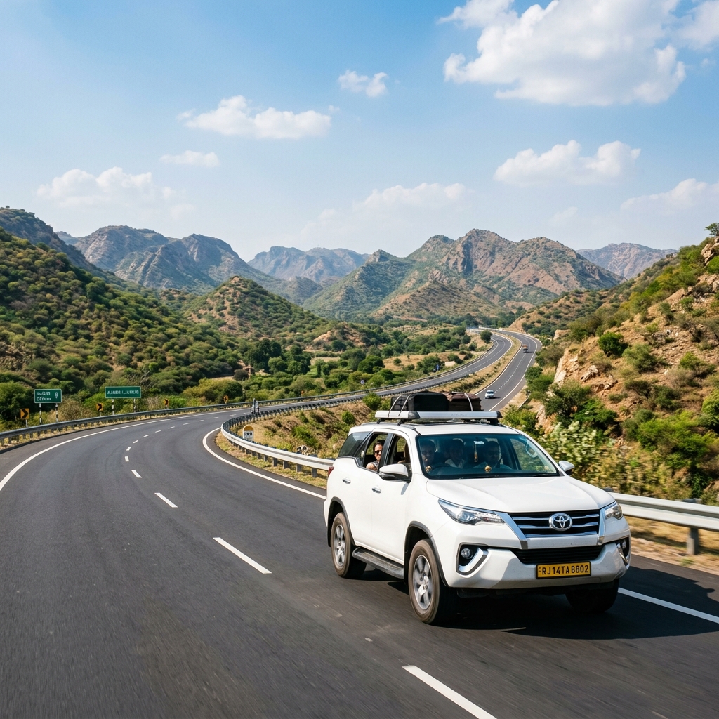 Scenic highway drive to Udaipur